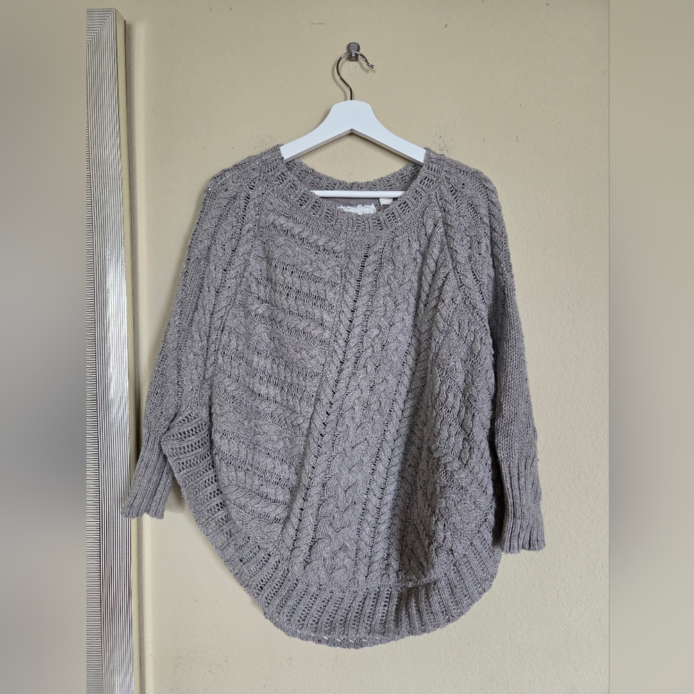 Angel Of The North Gray Knit Poncho Sweater Oversized Cozy